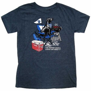 youth heather blue short sleeve t-shirt with The Pennsylvania State University tailgate hound